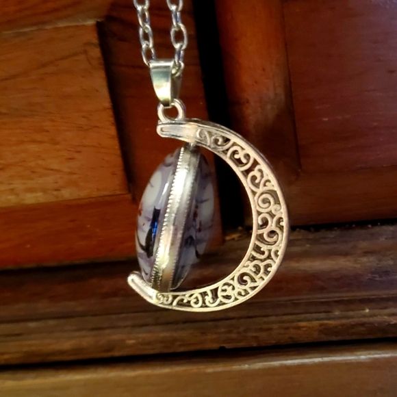 Crescent Moon with A Black Cat Pendant Necklace - Picture 2 of 4